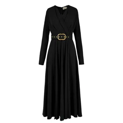 Alina Cernatescu Women's Indigo Midi Black  Drapery Office Dress