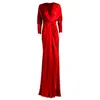 Alina Cernatescu Women's Isadora Red Triacetate Maxi Dress With V-neck And Long Sleeves In Red