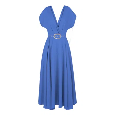 Alina Cernatescu Women's Ischia Lavender Blue Linen Work  Dress With Pockets And Textile Belt