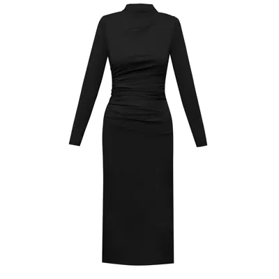 Alina Cernatescu Women's Kaira Black Mini Cocktail And Office Lyocell Draped Bodycon Dress