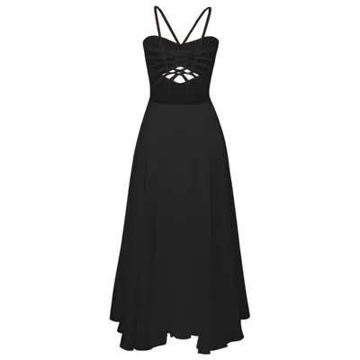 Alina Cernatescu Women's Kamari Drapped Cocktail With Midi Skirt Dress Classic Black In Multi