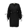 Alina Cernatescu Women's Kimono Kyoto Black Cotton Midi-length With Long Sleeves And Adjustable Drawstring In Black