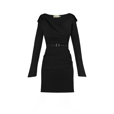 Alina Cernatescu Women's Levo Black  Viscose Mini Dress  Drapery  And V Neckline