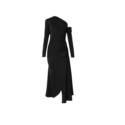 Alina Cernatescu Women's Melrose Black Cocktail Asymmetric And Long Sleeves With A Cut Out Shoulder Dress