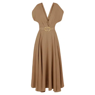 Alina Cernatescu Women's Neutrals / Brown Ischia Beige Office & Coktail Midi Dress