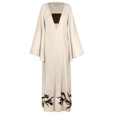 Alina Cernatescu Women's Neutrals Sahara Maxi Oversized Embroidered Linen Holiday Resort Dress In Black