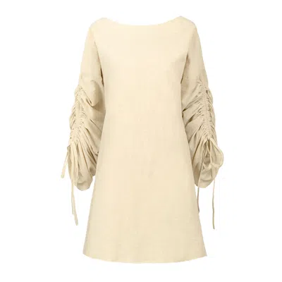 Alina Cernatescu Women's Neutrals Sonya Beige Mini Cotton Daywear Dress With Adjustable Sleeves In Sand