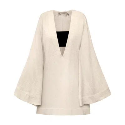 Alina Cernatescu Women's Neutrals Tunis Beige Mini Cotton Linen Holiday Resort Dress In Sand