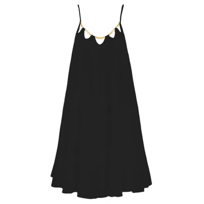 Alina Cernatescu Women's Nevara Short Wide Skirted Black Silk Dress With Metallic Details