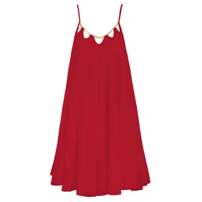 Alina Cernatescu Women's Nevara Short Wide Skirted Red Silk Dress With Metallic Details