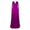 Alina Cernatescu Women's Nymph Purple Natural Silk Veil Maxi Dress With V Neckline And Draping In Purple