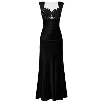 Alina Cernatescu Women's Odessa Evening Maxi Dress Classic Black With Hand-sewn Signature Embroidery In Multi
