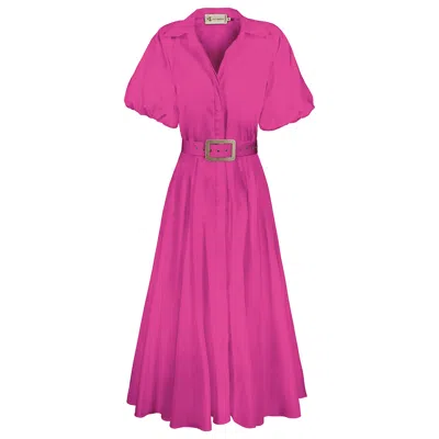 Alina Cernatescu Women's Oman Hot Pink Midi Office Shirt Poplin Cotton Dress