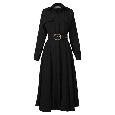Alina Cernatescu Women's Patty Classic Black  Sustainable Viscose Midi Dress With Pockets And Textile Belt