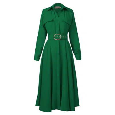 Alina Cernatescu Women's Patty  Green Forest Sustainable Viscose Midi Dress With Pockets And Textile Belt