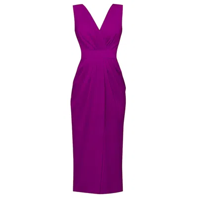 Alina Cernatescu Women's Purple Alaya Magenta Midi Cocktail Drapped Dress