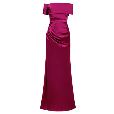 Alina Cernatescu Women's Purple Zamora Magenta Triacetate Maxi Dress With Slit And Off Shoulder Neckline