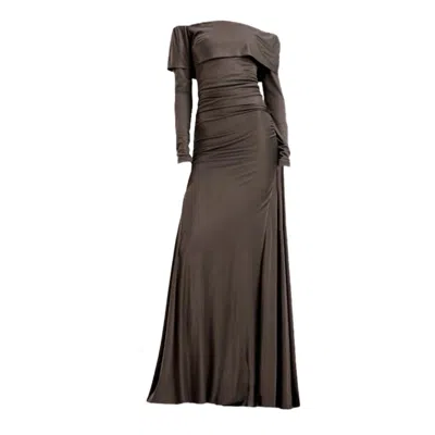 Alina Cernatescu Women's Rossini Ash Grey Long Bamboo Off Shoulder Neckline Cocktail Dress In Brown