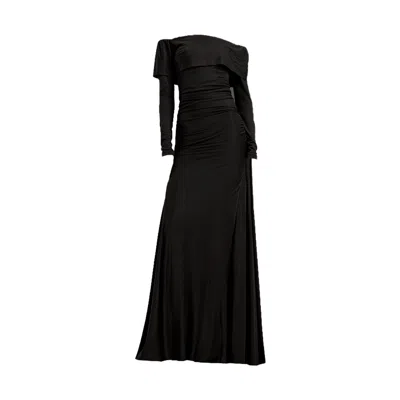 Alina Cernatescu Women's Rossini Black Long Bamboo Off Shoulder Neckline Cocktail Dress