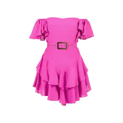 Alina Cernatescu Women's Samba Rose Pink Linen Mini Ruffle Cocktail Dress