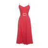 Alina Cernatescu Women's Simba  Red Linen Draped Cocktail Midi Dress With Front Slit And Pockets In Red