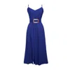 Alina Cernatescu Women's Simba Royal Blue Linen Draped Cocktail Midi Dress With Front Slit And Pockets In Blue