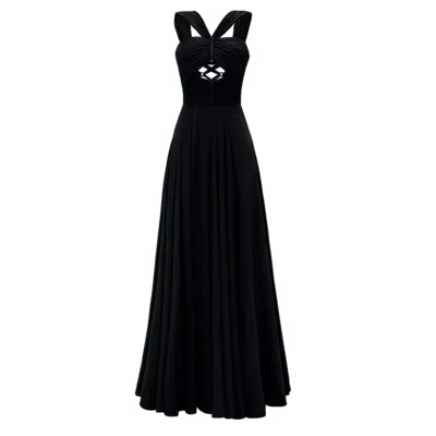 Alina Cernatescu Women's Sonore Black Natural Silk Maxi Dress With Wraping And Cut Outs