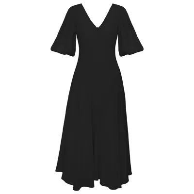 Alina Cernatescu Women's Swan Black Sustainble Linen Bamboo Cockail And  Elegant Day-to-night Midi Dress