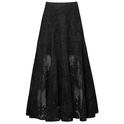Alina Cernatescu Women's Thea Classic Black Cotton Lace Sheer Midi Skirt
