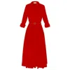 Alina Cernatescu Women's Vera Red Viscose Office & Cocktail  Midi Dress With Textile Belt In Red