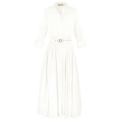 Alina Cernatescu Women's Vera White Viscose Office & Cocktail  Midi Dress With Textile Belt