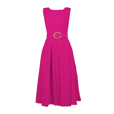 Alina Cernatescu Women's Vienna Pink Midi Garden Cocktail Dress With Textile Belt