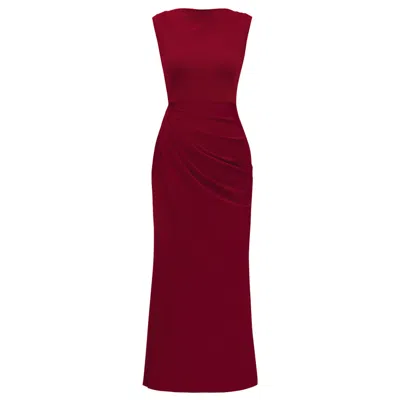 Alina Cernatescu Women's Whisper Drapped High Neckline Brick Red Tencell  Dress