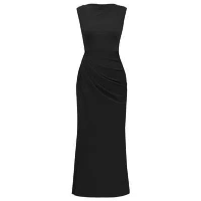 Alina Cernatescu Women's Whisper Drapped High Neckline Tencel Black Dress