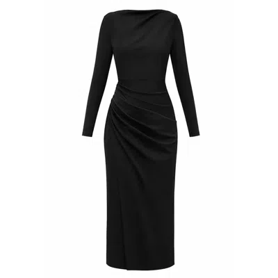 Alina Cernatescu Women's Zahara Black Mini Cocktail And Office Lyocell Draped Bodycon Dress