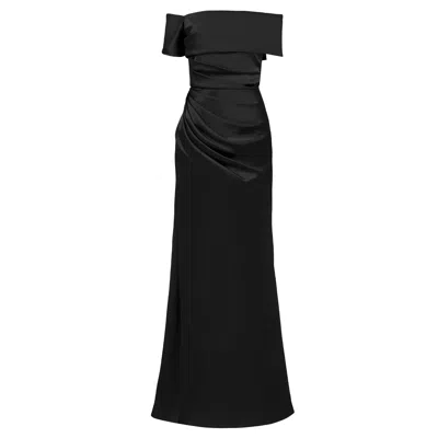 Alina Cernatescu Women's Zamora Classic Black Triacetate Maxi Dress With Slit And Off Shoulder Neckline