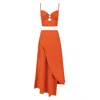 Alina Cernatescu Yellow / Orange Flare Bamboo Linen Cutout Statement Top & Asymmetric Holiday Resort Midi Skirt