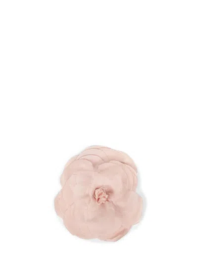 Alina Pink Viscose And Taffeta And Organza Flower Brooch In Gray