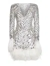 Alina Pearl Grey Embroidered Tulle Minidress In Silver