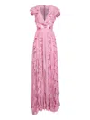 Alina Pink Georgette Long Dress With Lace Inserts In Pink
