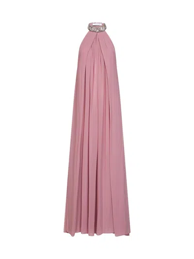 Alina Pink Georgette Maxi Dress With Crystal Embroidery