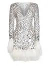 Alina Pearl Grey Embroidered Tulle Minidress In Metallic