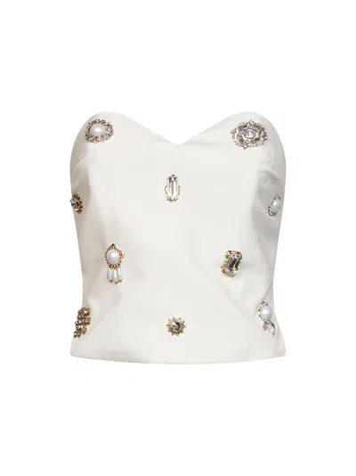 Alina Crystal-embellished Sweetheart Top In White