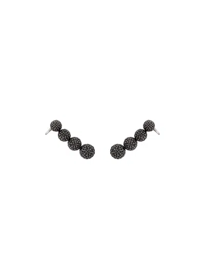 Alinka 18kt White Gold Black Caviar Diamond Cuff Earrings In Metallic