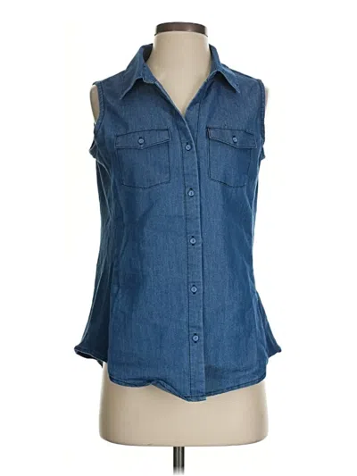 Pre-owned Alison Andrews Sleeveless Button Down Shirt In Blue