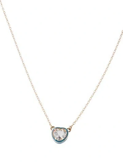 Pre-owned Alison Lou 14k 1.17ctw Topaz & Enamel Heart Pendant Necklace, 18.5" In Multi