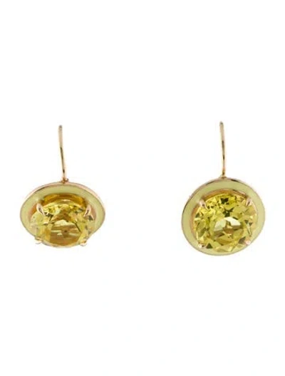 Pre-owned Alison Lou 14k 9.82ctw Synthetic Yellow Sapphire Enamel Round Cocktail Drop Earrings