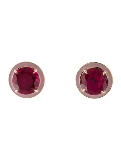 Pre-owned Alison Lou 14k 9.92ctw Synthetic Ruby Enamel Stud Earrings In Pink