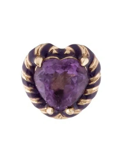 Pre-owned Alison Lou 14k Amethyst & Enamel Single Stud Earring In Purple