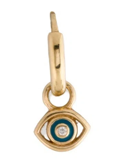 Pre-owned Alison Lou 14k Diamond & Enamel Evil Eye Single Huggie Earrings In Multicolor